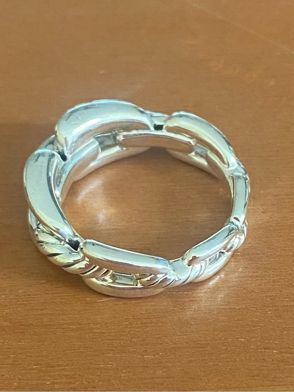 David Yurman Belmont link ring. Sterling silver with a few pave set diamonds.